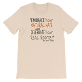"Embrace and Celebrate" Women's Short-Sleeve Unisex T-Shirt (Black Lettering)
